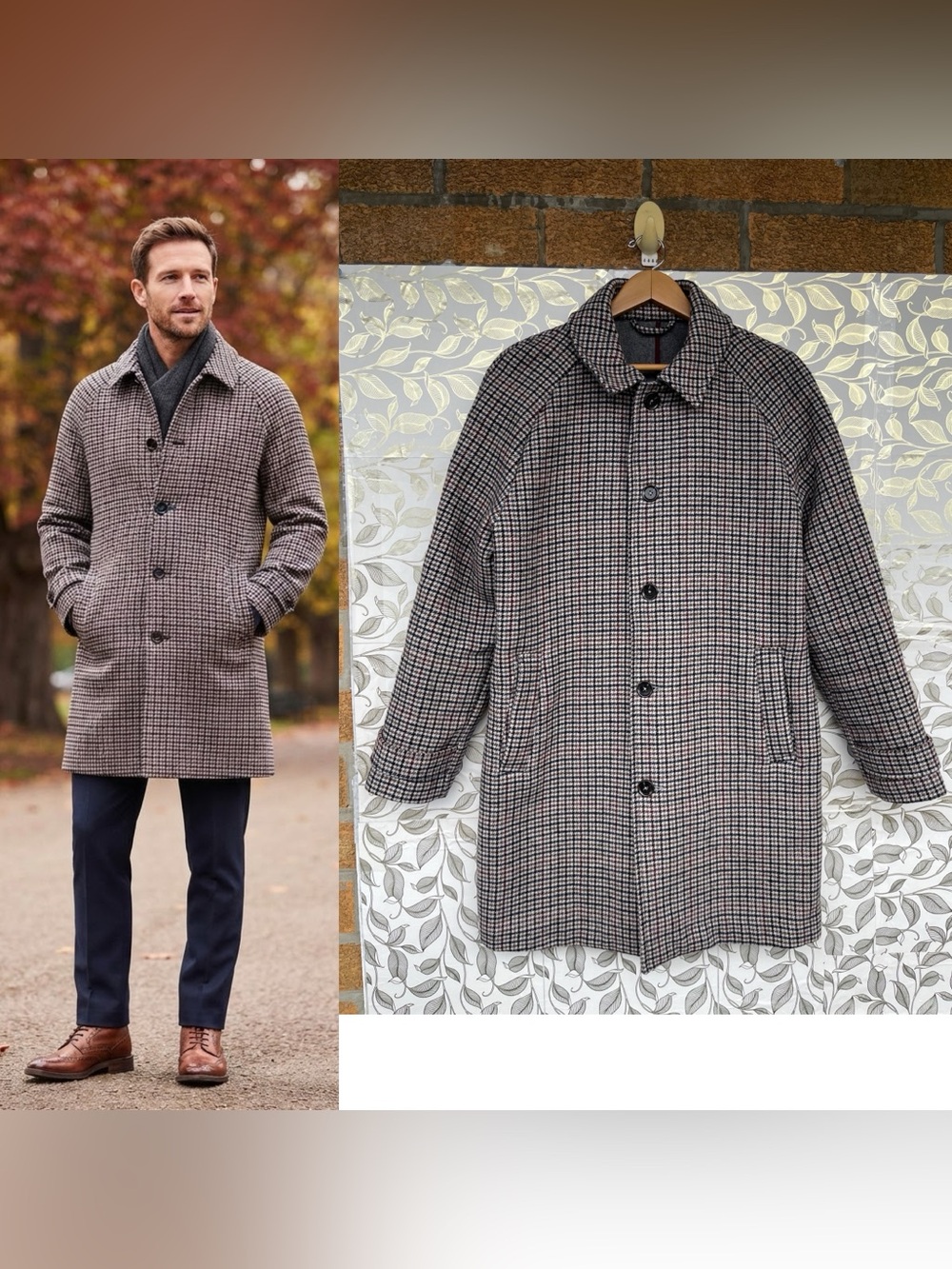 Hammond & Co Patrick Grant Houndstooth Wool Blend Car Coat Size 40 Academic